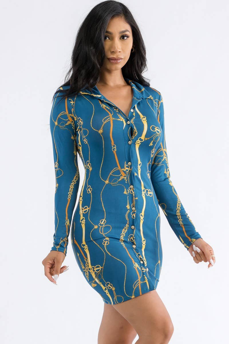 CHAIN - PLUS SIZE BUTTON DOWN MINI DRESS