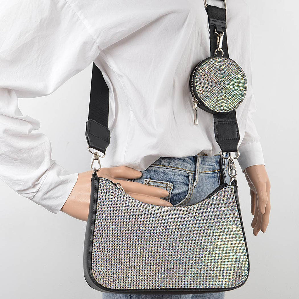 Rhinestone Crossbody  Black Clear