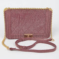 Quilted Denim Shoulder Bag: Burgundy