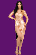 MET - PLUS SIZE V NECK METALLIC DRESS