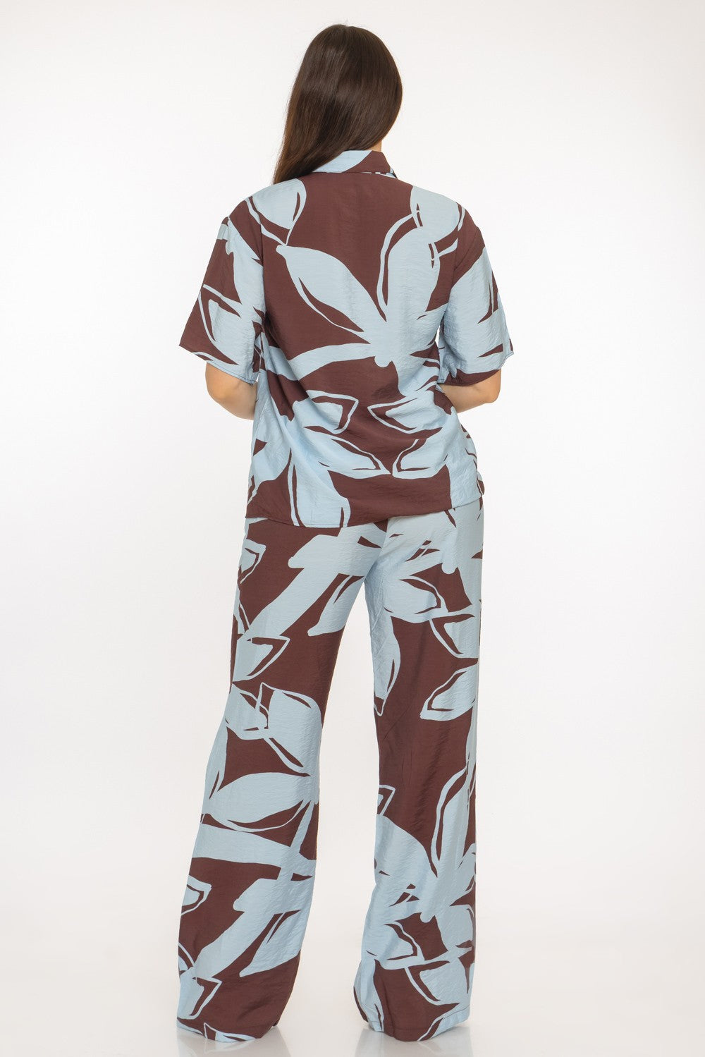 Bali Print Front Button Down Top And Pants Set