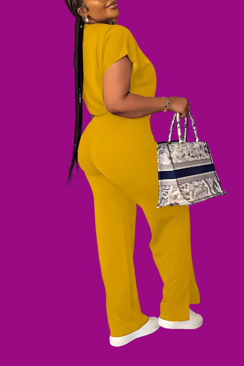 Drawstring crop top high waist slit trouser 2 piece set