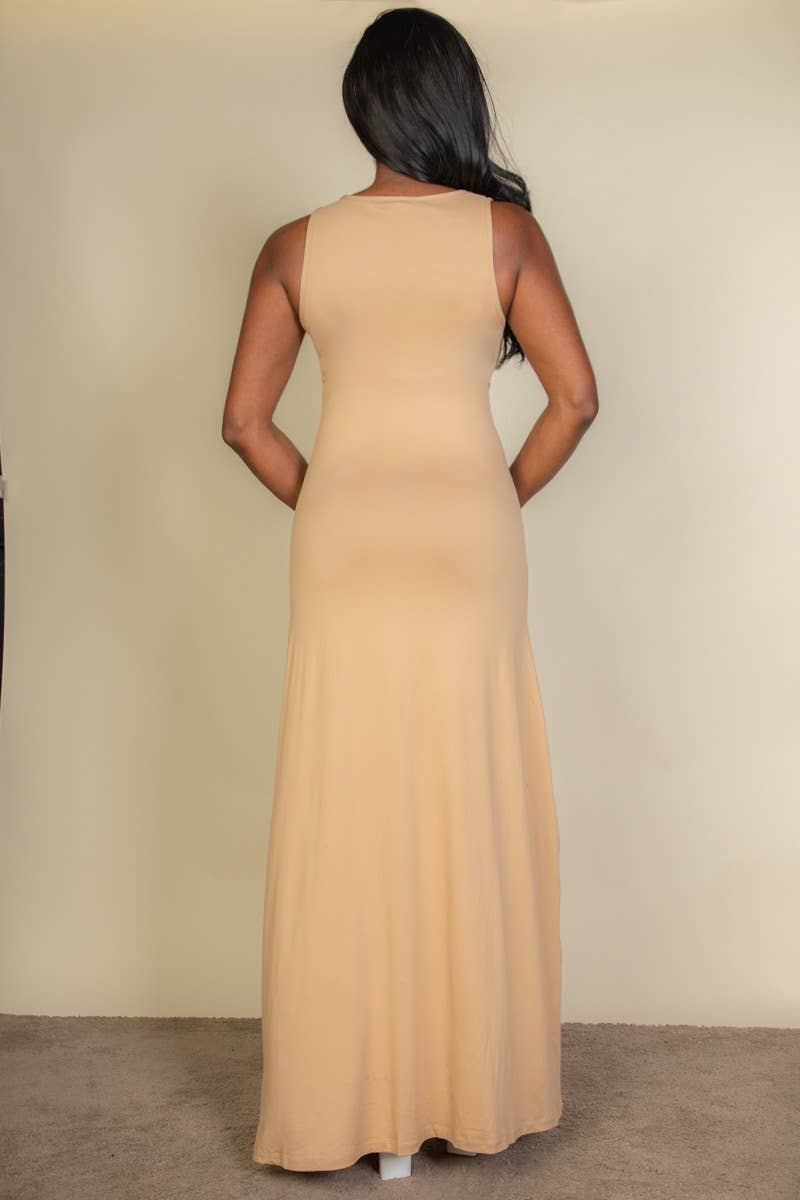 Plunge Neck Thigh Split Dress