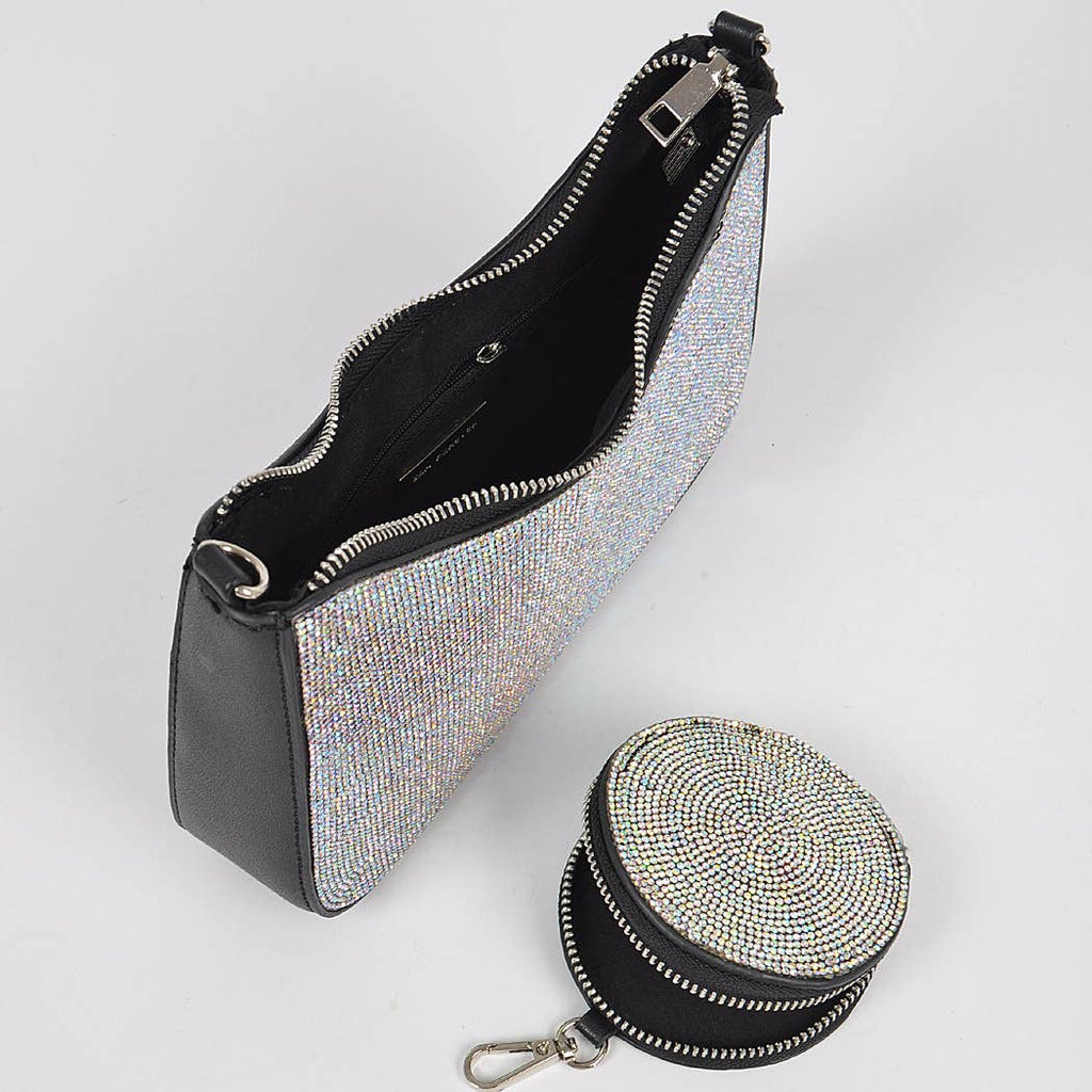 Rhinestone Crossbody  Black Clear