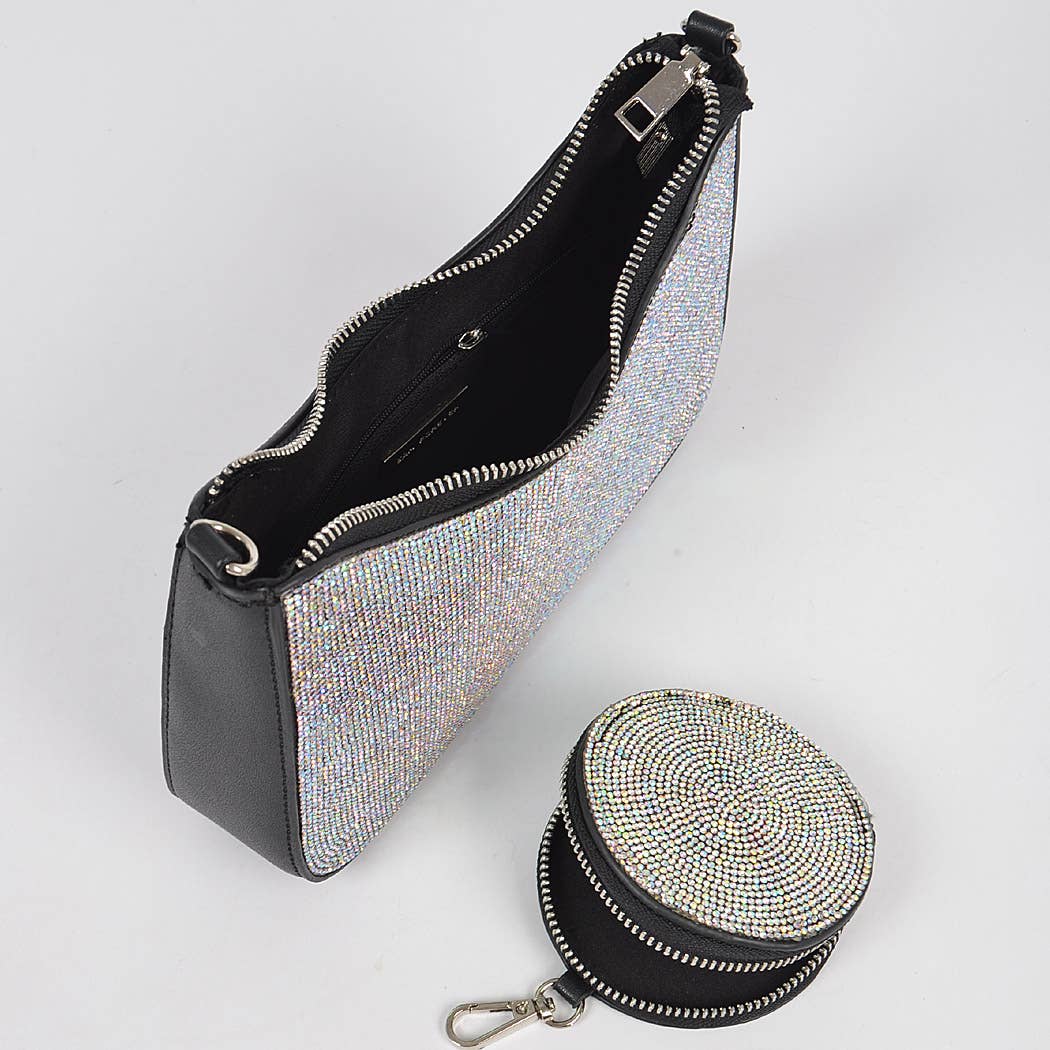 Rhinestone Crossbody  Black Clear