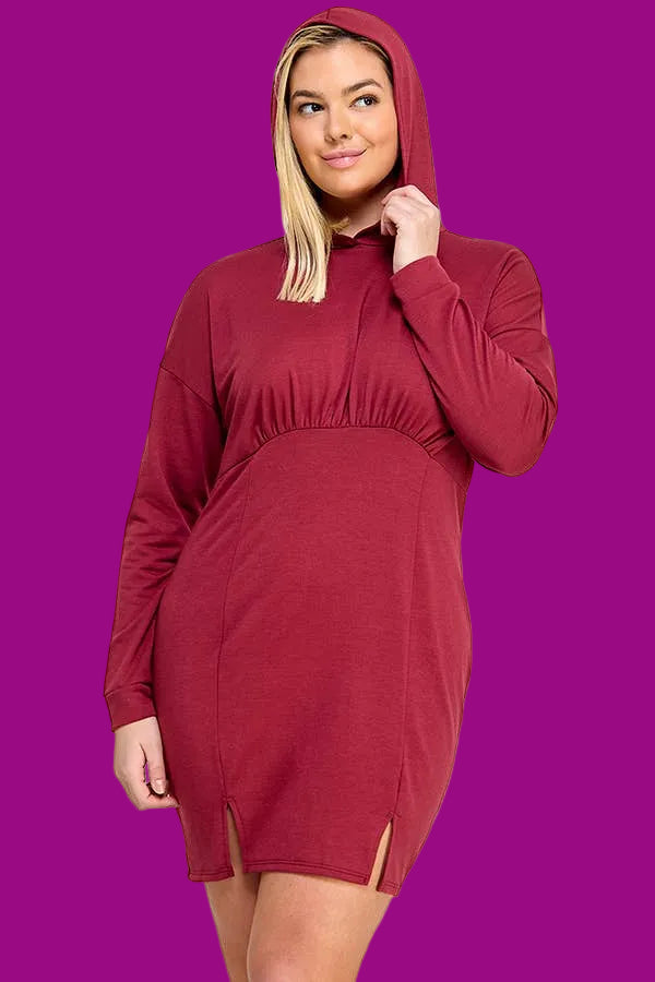 Plus Size LS French Terry Hoodie Knit Dress