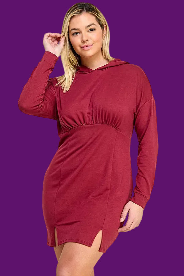 Plus Size LS French Terry Hoodie Knit Dress