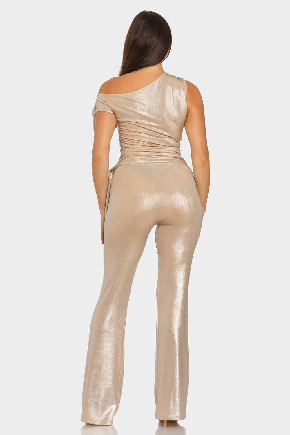 Ribbon Tie Ruffle Trim Top And Pants Set