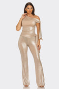 Ribbon Tie Ruffle Trim Top And Pants Set