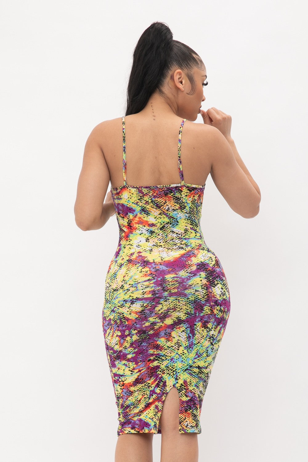 Plus Tie Dye Print Back Slit Midi Dress