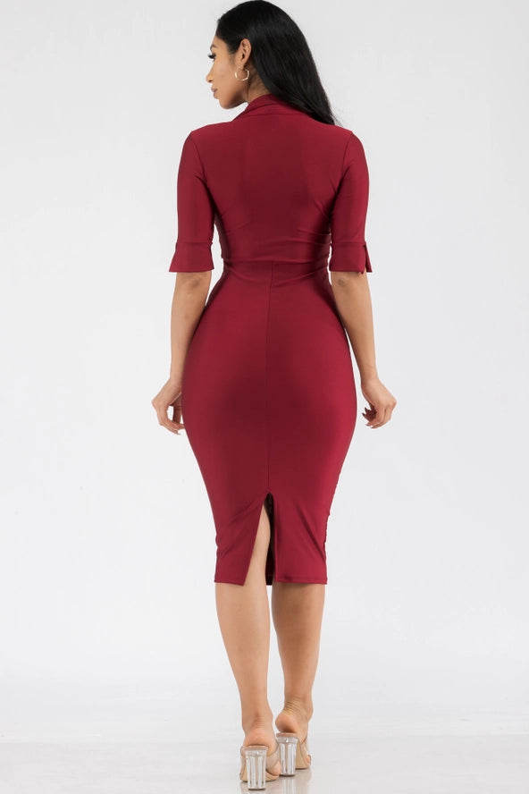Plus-Satin Collar Midi Dress-Lovely Size