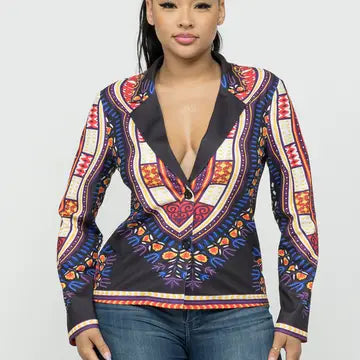 Dashiki Print Functional Blazer
