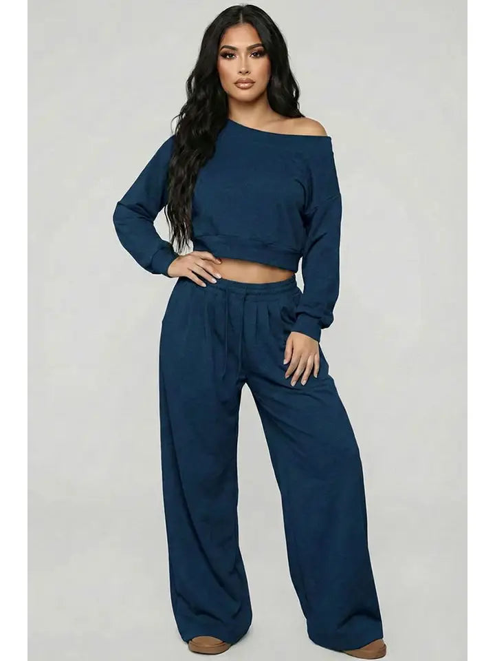 French Terry Off-Shoulder Lounge Set