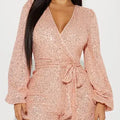 V Neck Balloon Sleeve Sequin Romper
