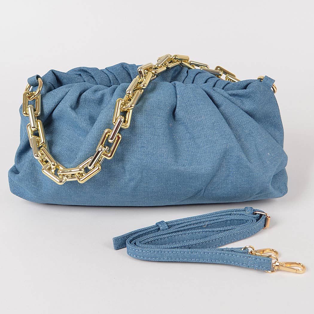 Denim Rectangle Chain Clutch