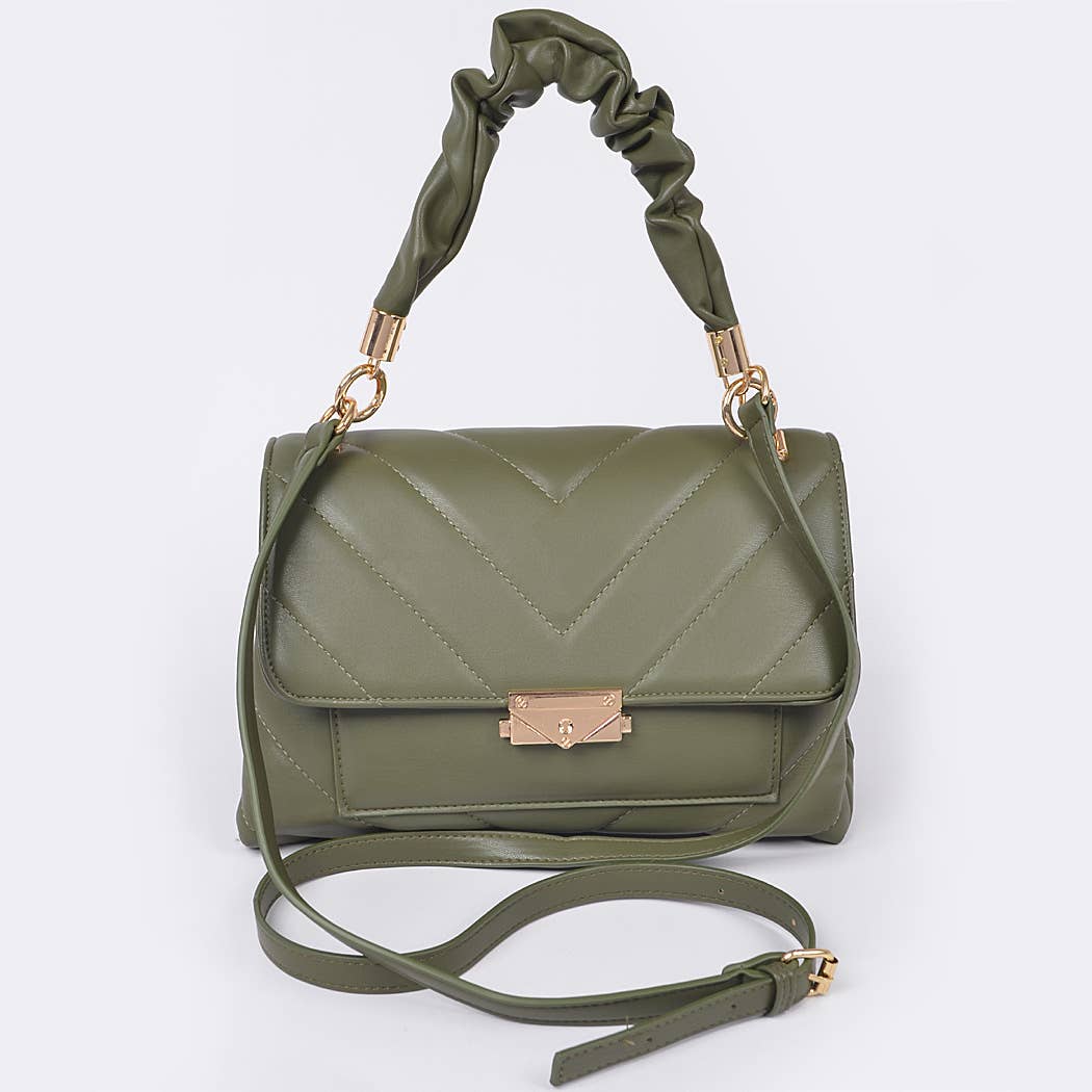 Quilted Faux Leather Bag W/Chain: Olive