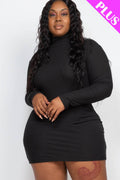 Plus Size Mock Neck Ribbed Bodycon Dress