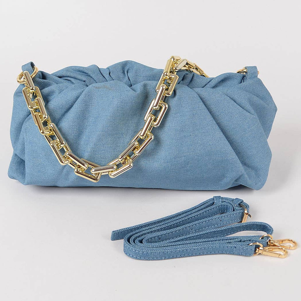 Denim Rectangle Chain Clutch