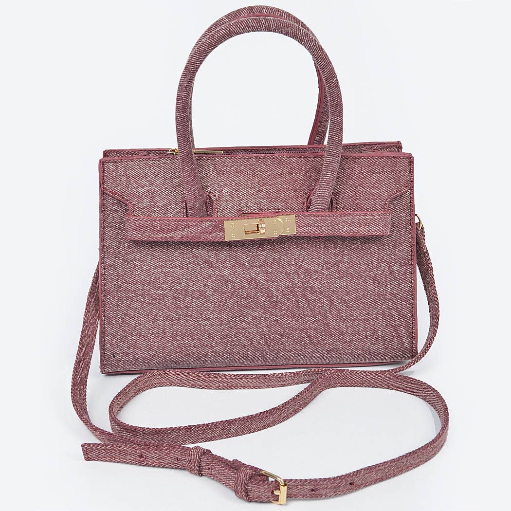 Denim Handbag: Burgundy
