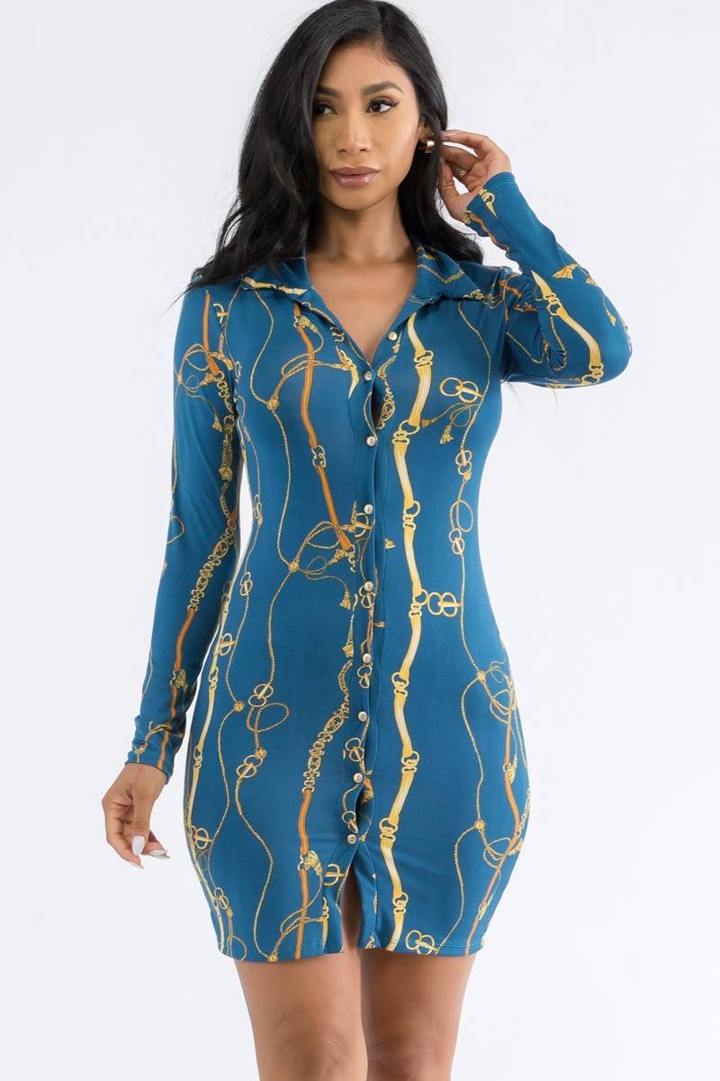 CHAIN - PLUS SIZE BUTTON DOWN MINI DRESS