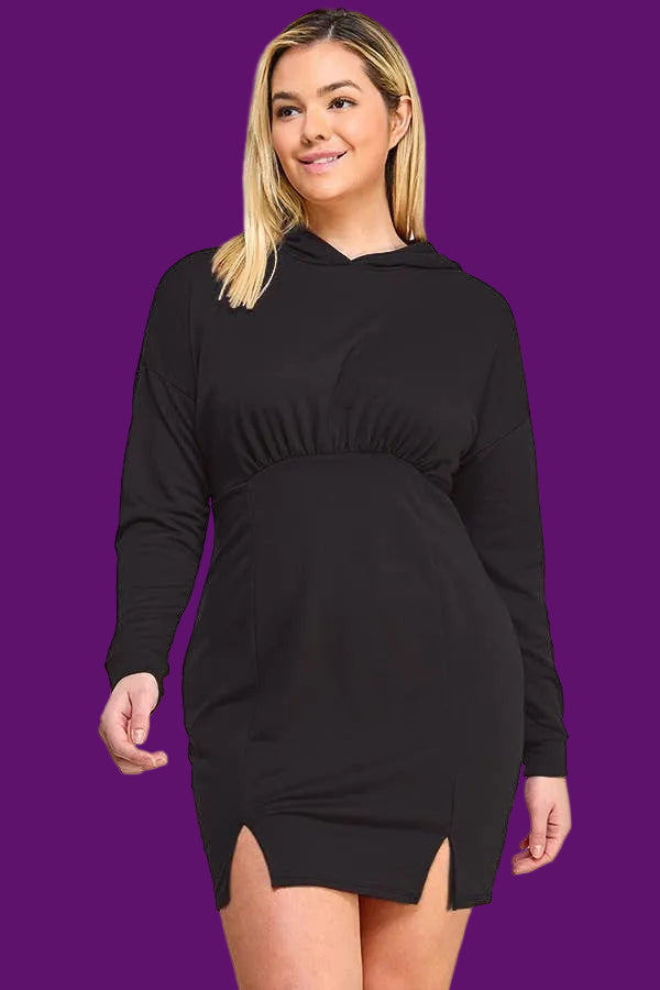 Plus Size LS French Terry Hoodie Knit Dress