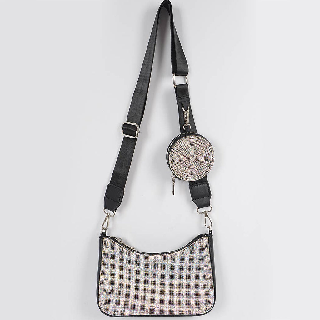 Rhinestone Crossbody  Black Clear