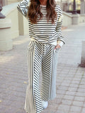 Ruffle Trim Drop Shoulder Top Drawstring Loose Pant Set
