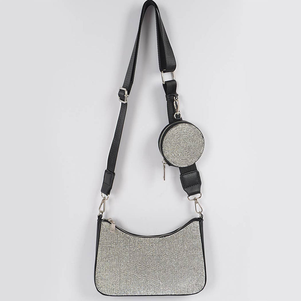 Rhinestone Crossbody  Black Clear