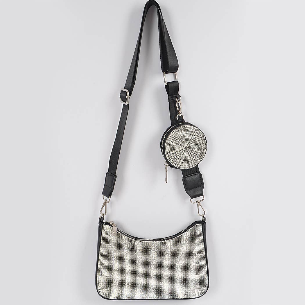 Rhinestone Crossbody  Black Clear