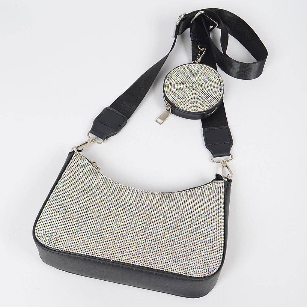Rhinestone Crossbody  Black Clear