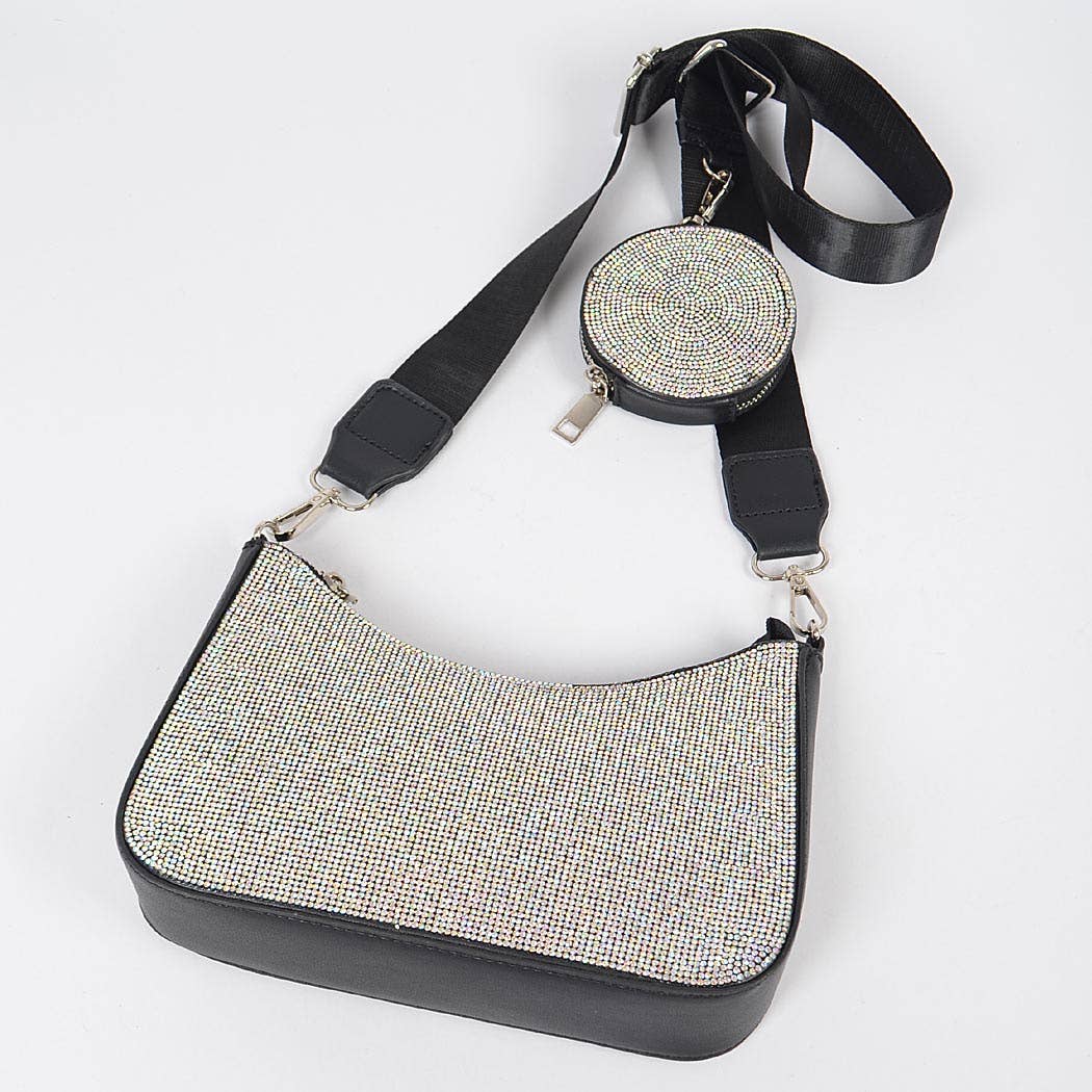 Rhinestone Crossbody  Black Clear
