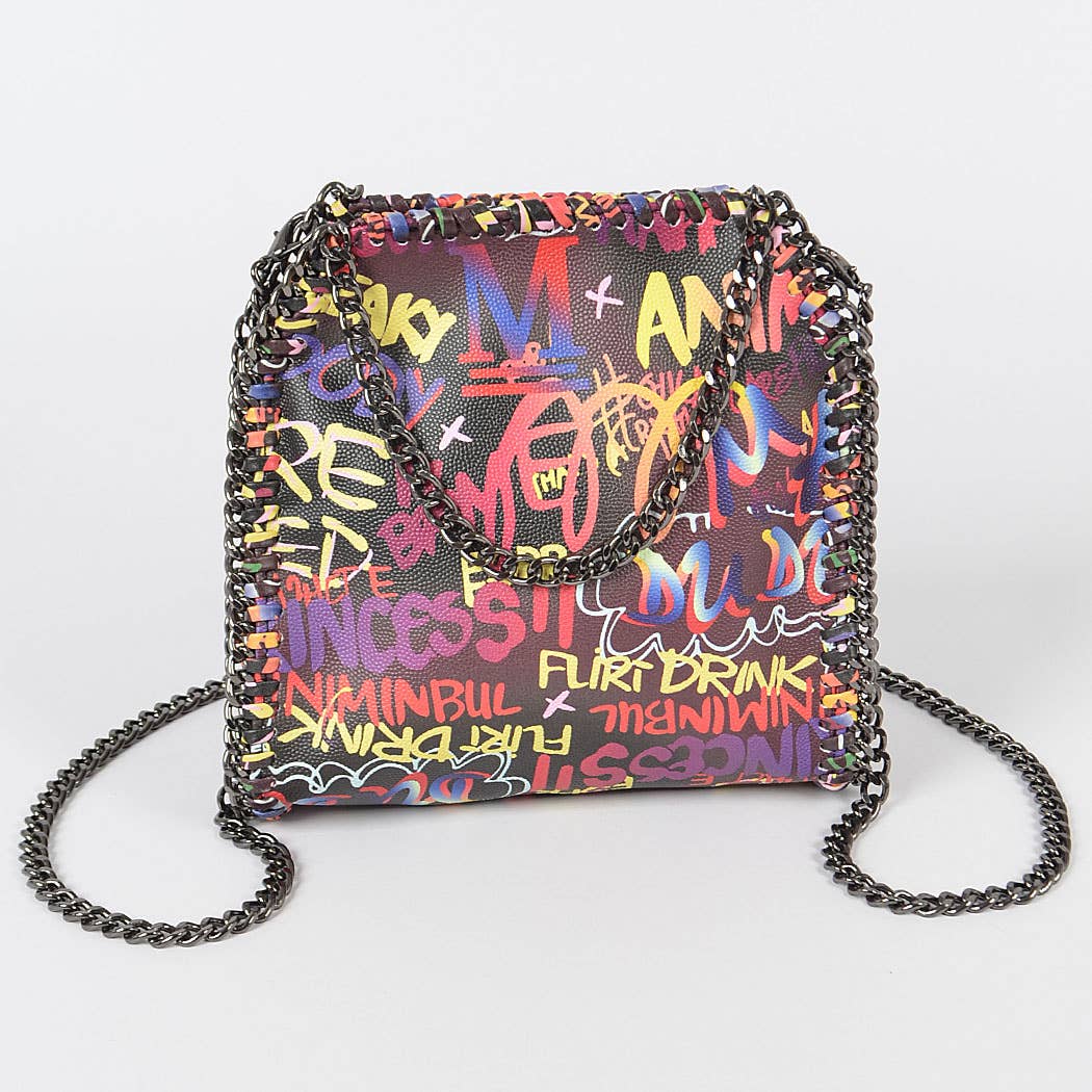 Graffiti Metal Chain Clutch: Black