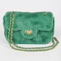 Faux Wool Flap Shoulder Bag: Green