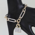 Two Toned Cubic Zirconia Lock Chain Bracelet